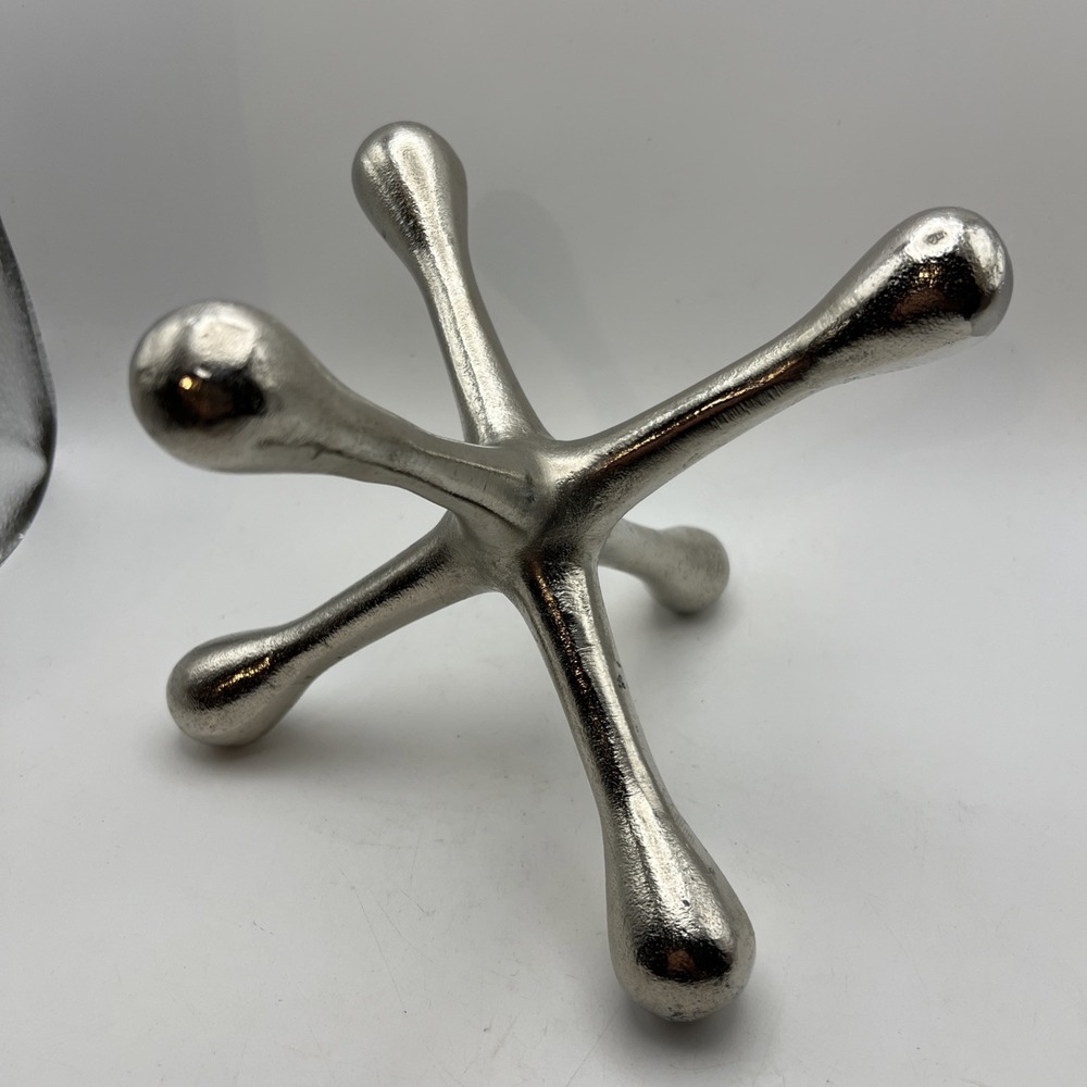 Modern Metal Jack Abstract Sculpture 9" Silver Aluminum Mid Century Style Decor